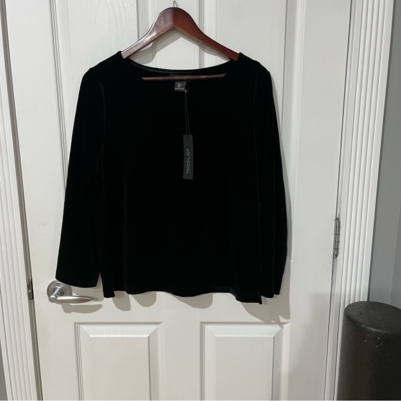 COPY - Rachel Zoe black faux velour long sleeve belt Excellent top size large - Picture 2 of 10